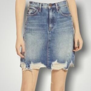Hudson Distressed Fringe Trim Denim Mini Skirt
